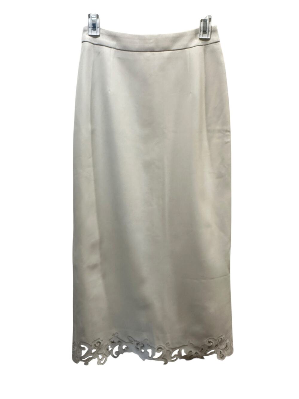 Commense Women's XSmall White Embroidered Hem Zip Solid Midi Skirt